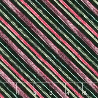 Pink Garden - Diagonal Stripe Black Yardage