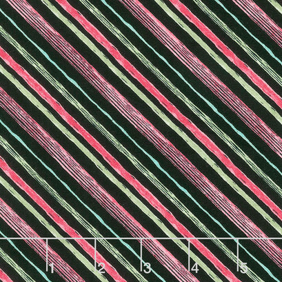 Pink Garden - Diagonal Stripe Black Yardage