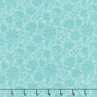 Pink Garden - Floral Silhouette Teal Yardage