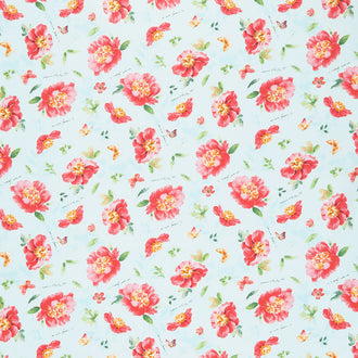 Pink Garden - Floral Toss Teal Yardage
