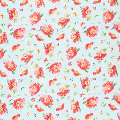 Pink Garden - Floral Toss Teal Yardage