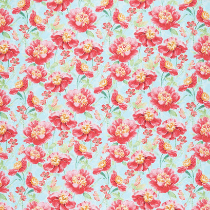Pink Garden - Packed Floral Teal Yardage