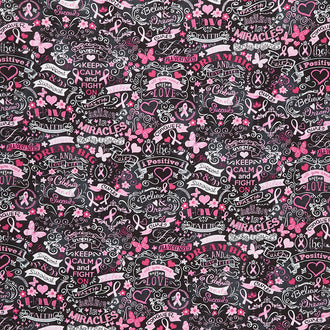 Pink Ribbon - Pink Ribbon Black Yardage
