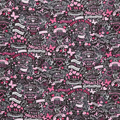 Pink Ribbon - Pink Ribbon Black Yardage