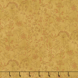 Plant Kindness - Stitched Flower Stripe Gold Yardage