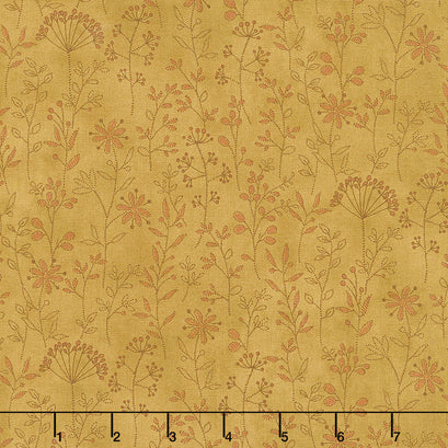 Plant Kindness - Stitched Flower Stripe Gold Yardage