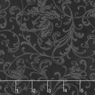 Poinsettia & Pine - Elegant Scrolls Black Yardage
