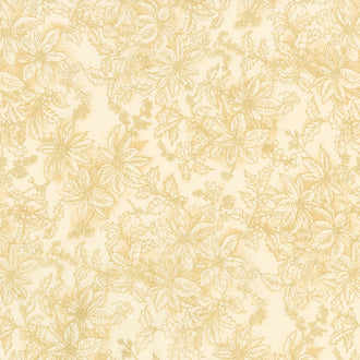 Poinsettias and Pine Metallic - Poinsettia Outlines Cream Yardage