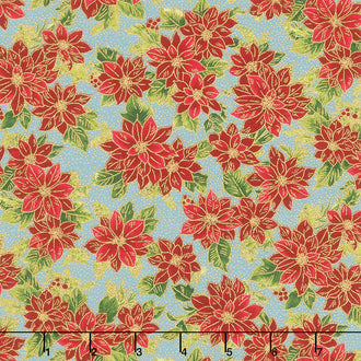 Poinsettias and Pine Metallic - Poinsettias Frost Yardage