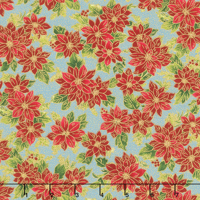 Poinsettias and Pine Metallic - Poinsettias Frost Yardage