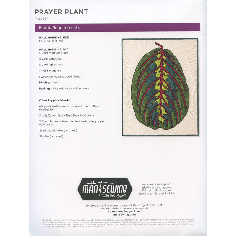 Prayer Plant Pattern by Man Sewing