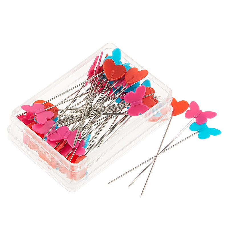 Flat Head Heart Pins - 2 - 50/Pack - Assorted Colors