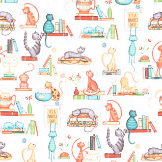 Purrfect Day - Catitude White Yardage
