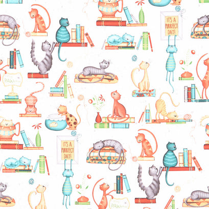 Purrfect Day - Catitude White Yardage