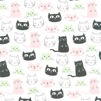 Purrfect Day - Cats Main White Yardage