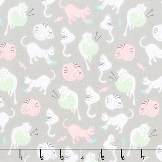 Purrfect Day - Cats Yarn Gray Yardage