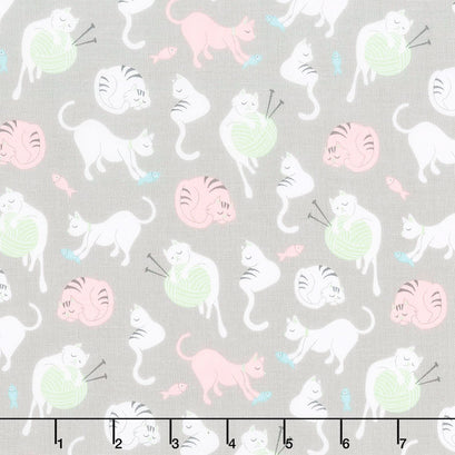 Purrfect Day - Cats Yarn Gray Yardage