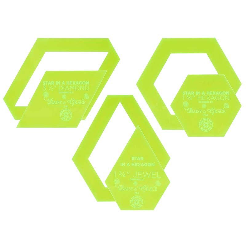 Hexagon Quilting Template Set, 4, 3, 2, 1 with 1/4 Seam Allowance