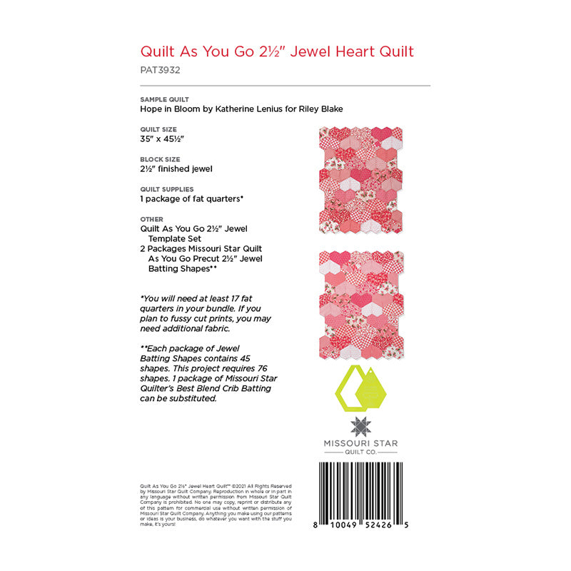 Quilt As You Go 2 1/2" Jewel Heart Quilt Pattern by Missouri Star