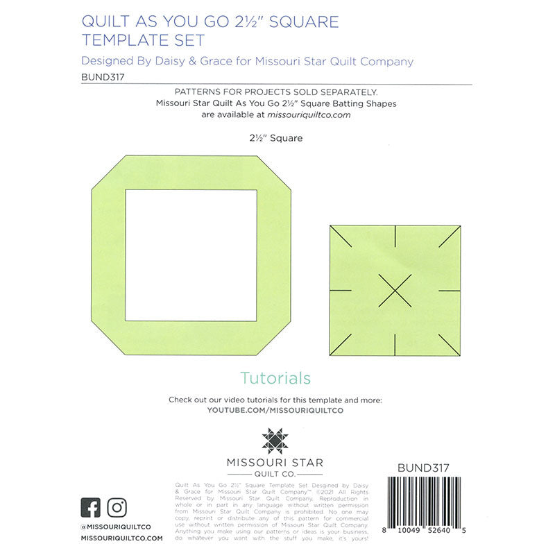 Quilt As You Go 2 1/2" Square Template by Daisy & Grace for Missouri Star Quilt Company