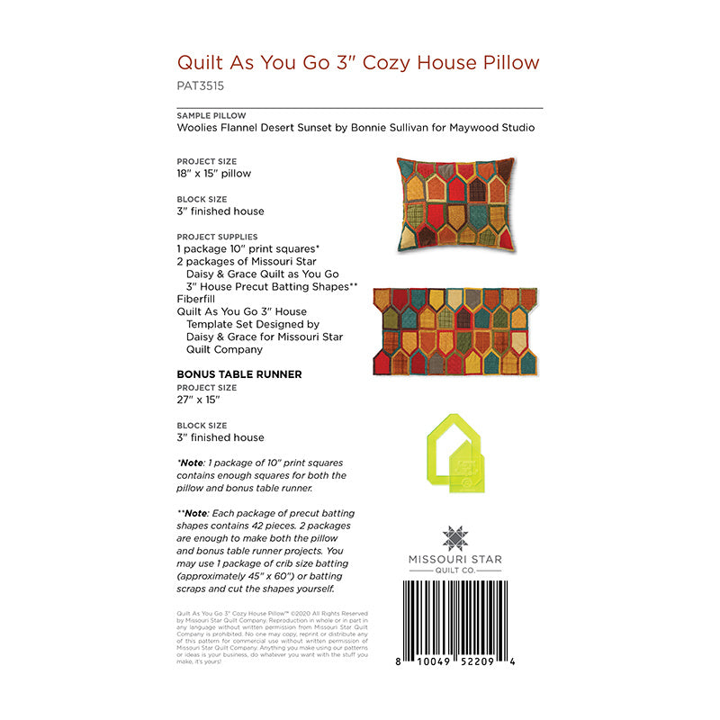 Quilt As You Go 3" Cozy House Pillow Pattern by Missouri Star