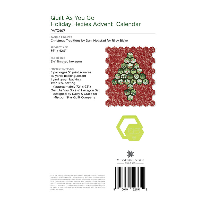 Quilt As You Go Holiday Hexies Advent Calendar Pattern by Missouri Star