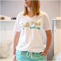 Quilt Now Sleep Later White V Neck T Shirt - Medium Alternative View #2
