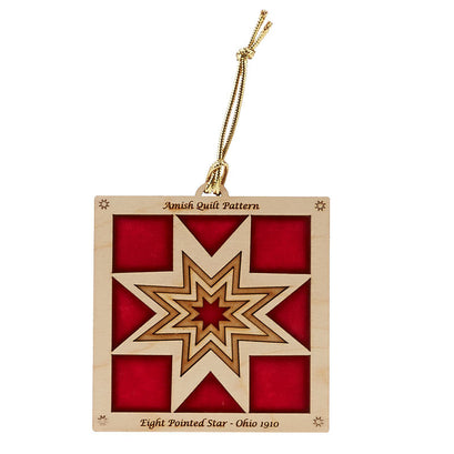Quilt Ornament - Red Eight Point Star