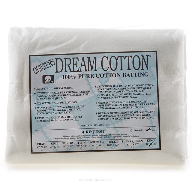 QUILTERS DREAM COTTON BATTING - SELECT NATURAL TWIN 93 X 72 NEW IN PACKAGE