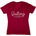 Quilting Is Cheaper Than Therapy V-Neck Raspberry T-Shirt - XL