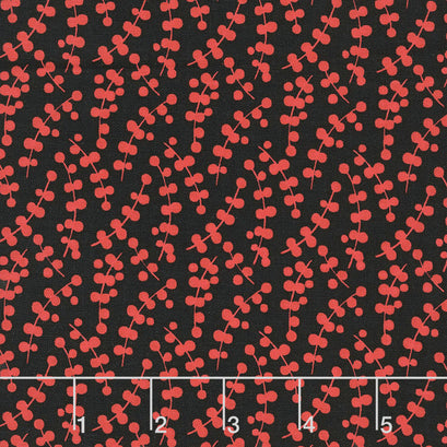 Red Alert - Dotted Stems Black Yardage