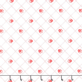 Red Hot - Quilted Flowers White Yardage