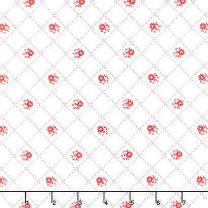 Red Hot - Quilted Flowers White Yardage