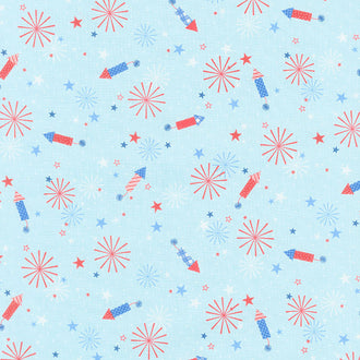 Red White & Bloom - Aqua Fireworks Yardage