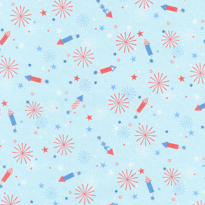 Red White & Bloom - Aqua Fireworks Yardage