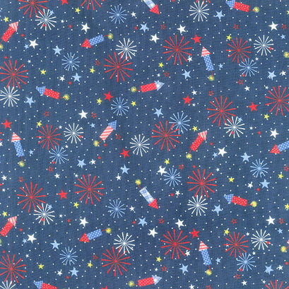 Red White & Bloom - Navy Fireworks Yardage