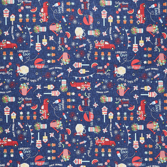 Red White & Bloom - Navy Graffiti Yardage