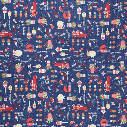Red White & Bloom - Navy Graffiti Yardage