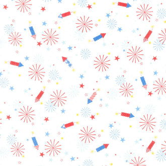 Red White & Bloom - White Fireworks Yardage