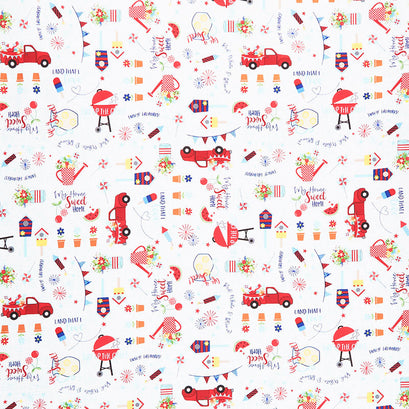Red White & Bloom - White Graffiti Yardage