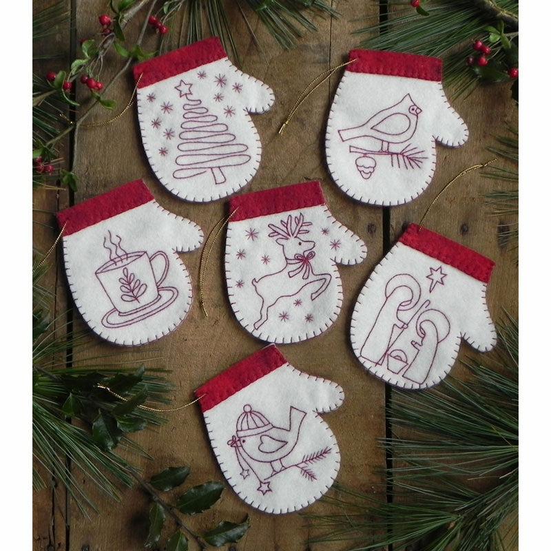 Redwork Mittens Ornaments Kit