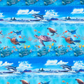 Reef Life - Sea Turtle Border Stripe Cyan Yardage Primary Image