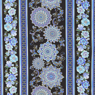 Regency - Medallion Floral Stripe Black Metallic Yardage