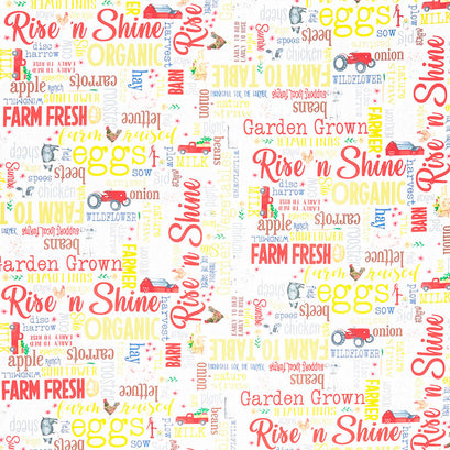 Rise 'N Shine - Farm Fresh Words White Yardage