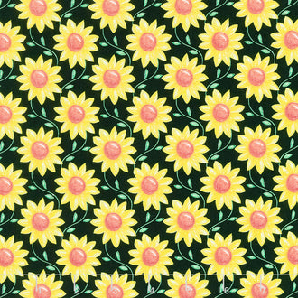 Rise 'N Shine - Scrolling Sunflowers Black Yardage