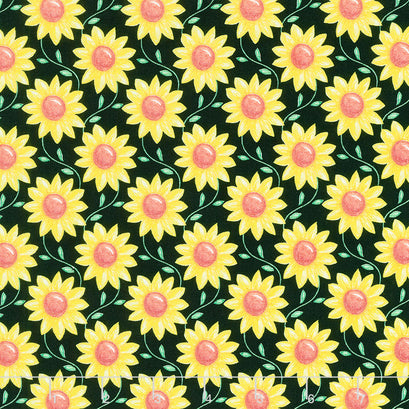Rise 'N Shine - Scrolling Sunflowers Black Yardage