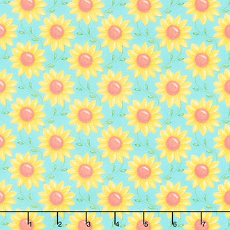 Rise 'N Shine - Scrolling Sunflowers Sky Blue Yardage