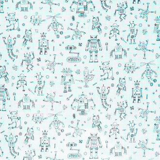 Rollicking Robots - Drawing Board White Yardage