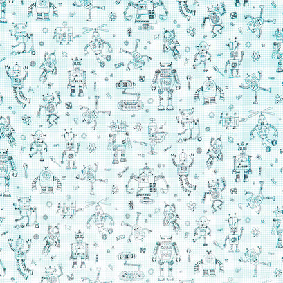 Rollicking Robots - Drawing Board White Yardage