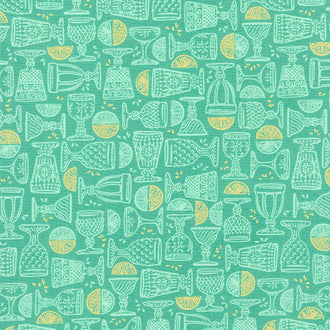 Rose Lemonade - Cups Basil Metallic Yardage